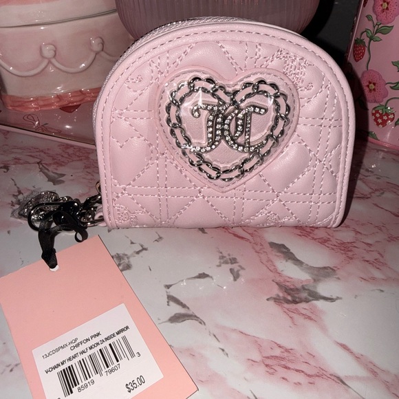 Juicy Couture Handbags - Juicy Couture Chiffon Pink V-Chain My Heart Half Moon Za Inside Mirror